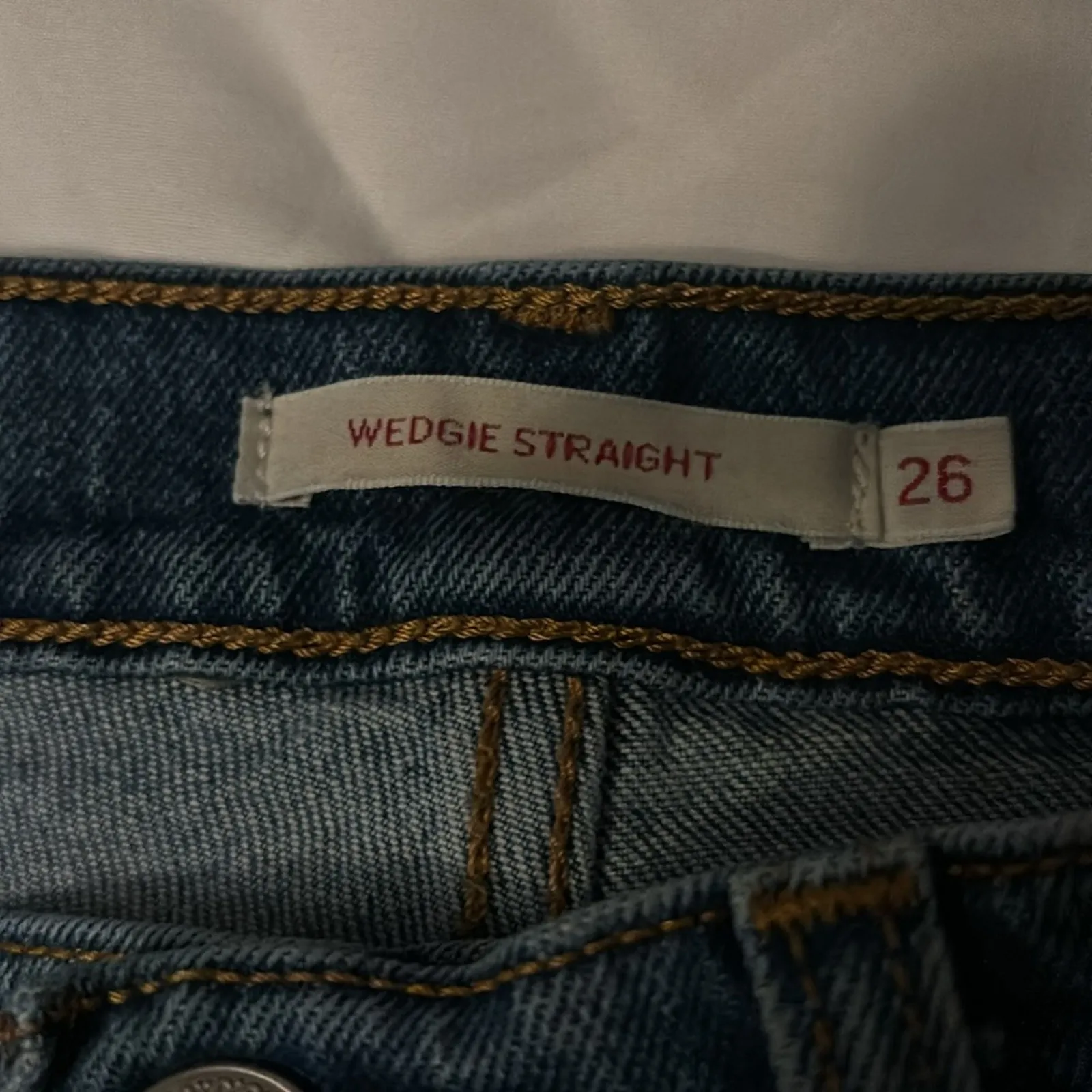 Levi's Wedgie Straight Leg Raw Hem Blue Denim Jean 26 Casual Boho Western Rocker - Image 6