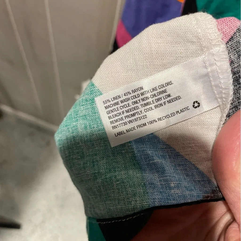 Cute colorful rainbow linen blend mini dress swingy shapes skinny straps - Image 7