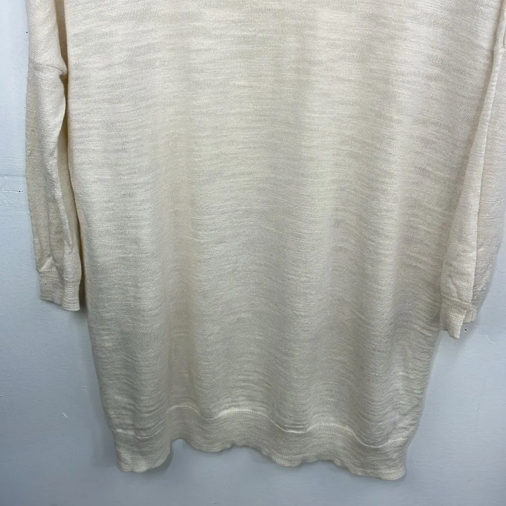 Anthropologie Moth Womans Ivory Tan Sweater Oversized Long Tunic Slits size XS - Image 8