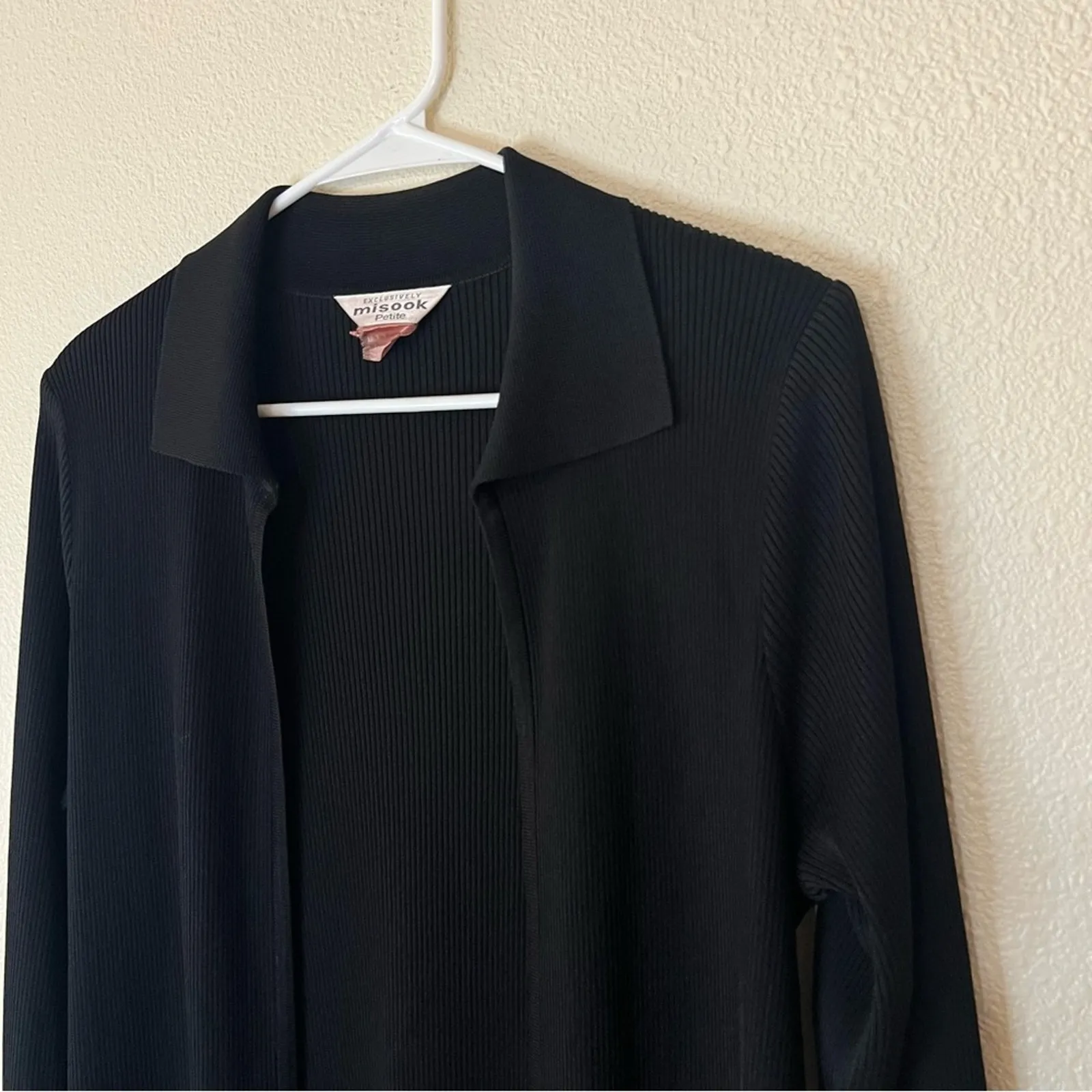 Exclusively Misook black ribbed collared open cardigan sweater XL petite - Image 2