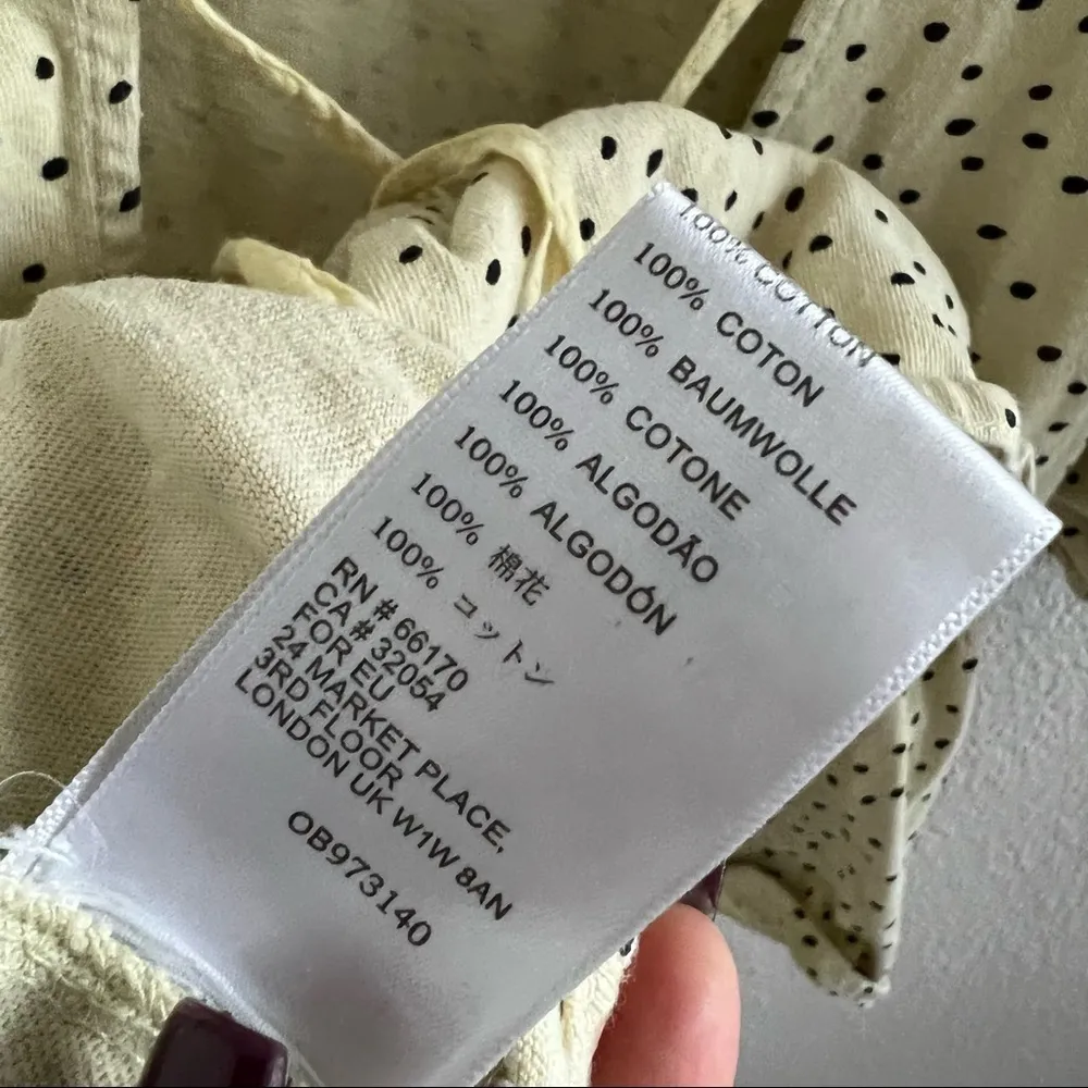 Urban Outfitters Pale Yellow Polka Dot Tie Open Back Peplum Top Large - Image 9