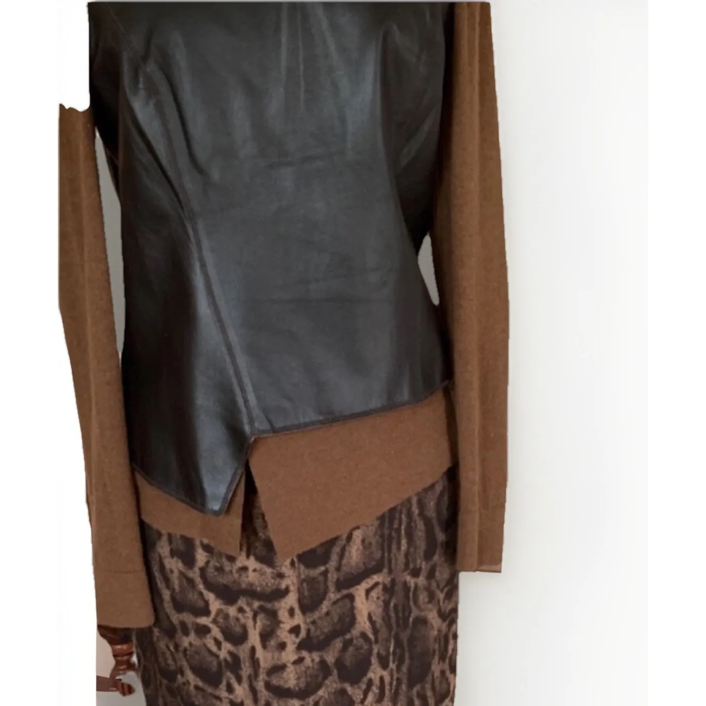 Lafayette 148 Wool Alpaca Leather Panel Sweater Quiet Luxury Brown Chic Luxe M Size M - Image 6