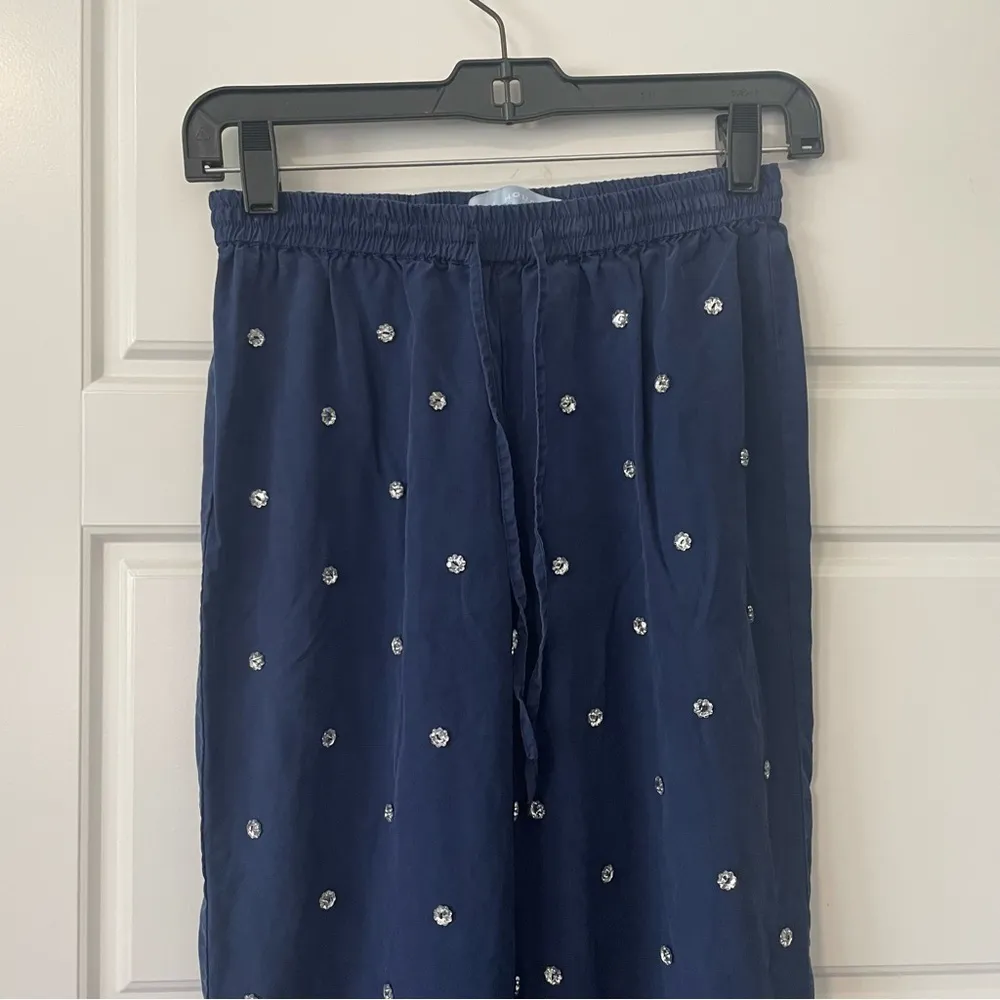 Hill House Navy Blue Beaded Jeweled Pull On Cropped Jammie Pants - Image 3