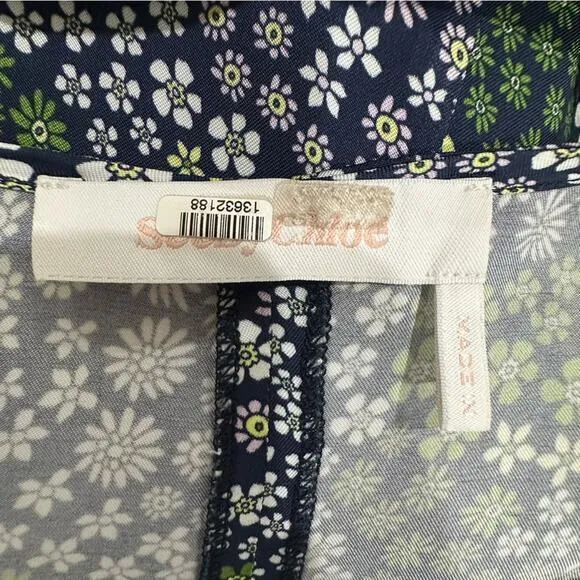 See by Chloe Floral Puff Sleeve Shift Mini Dress Blue Green Size 34‎ or XS - Image 13