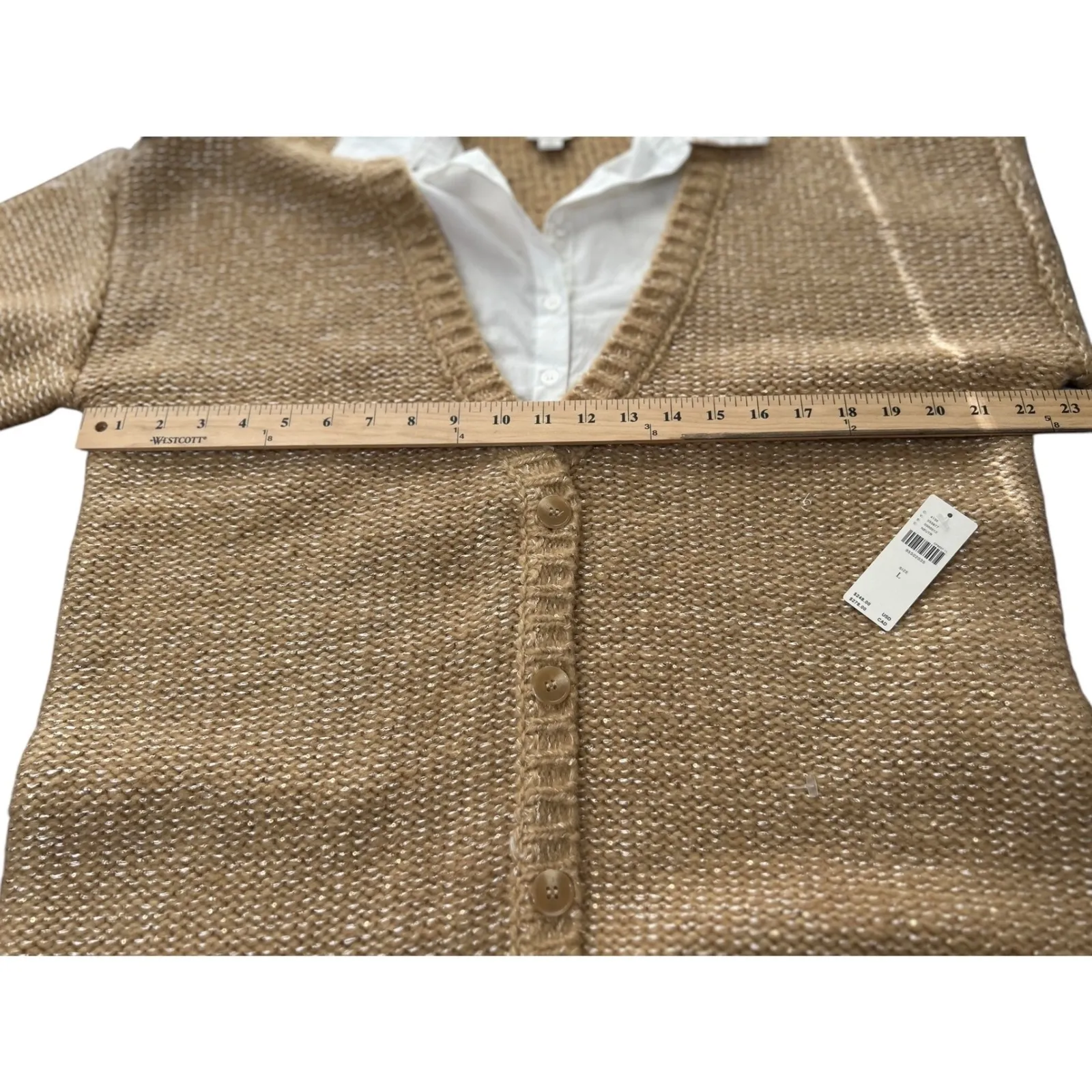 Maeve Tan Sequin Knit Cardigan Sweater Button Front Long Sleeve Size L new - Image 11