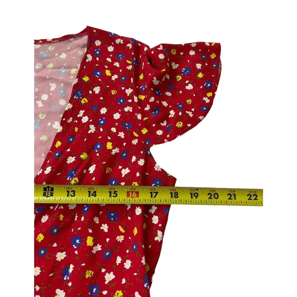 Reclaimed Vintage Red Floral Blouse Women Top Size 12 | 55 - Image 6
