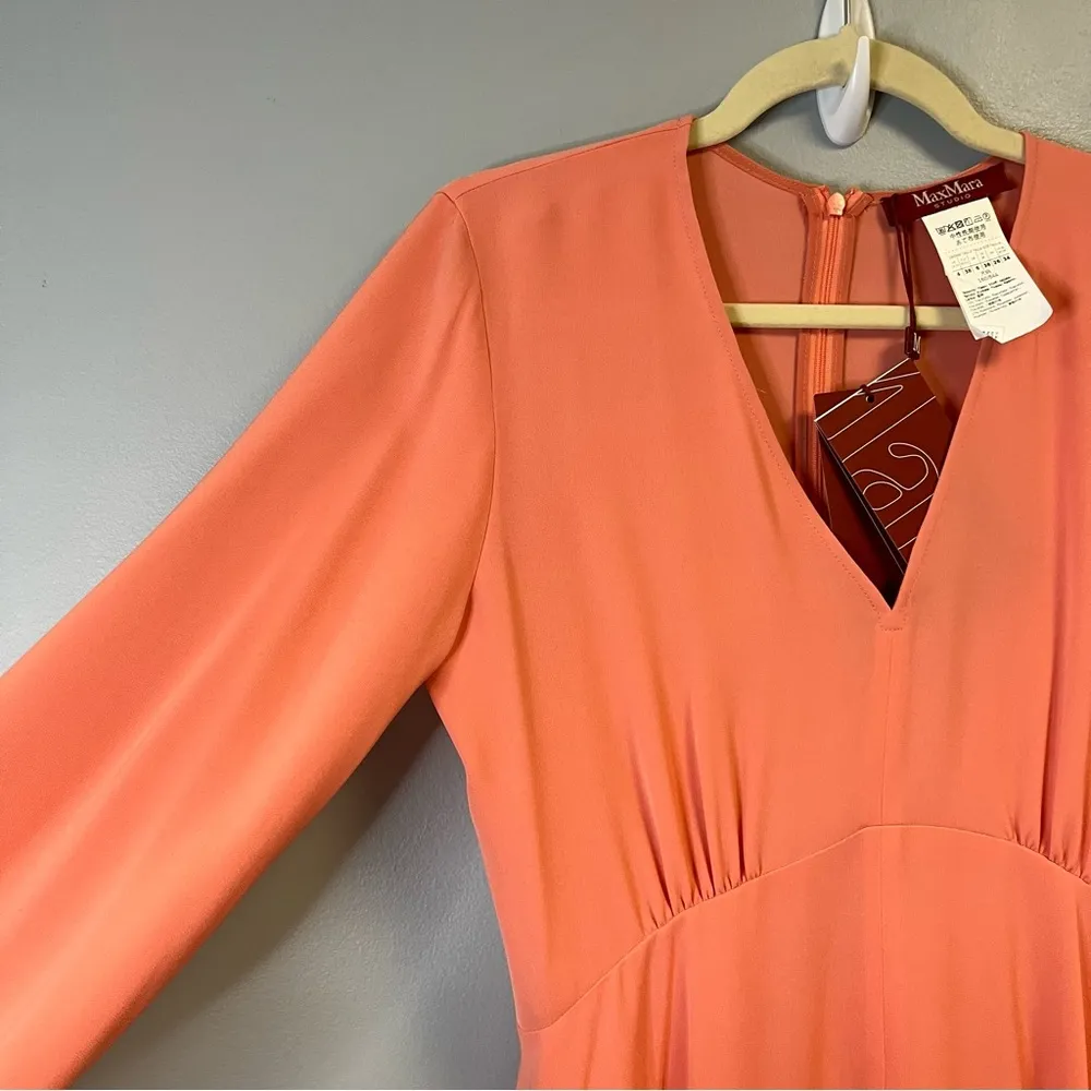 Max Mara Studio Dress Tangerine Lago Midi V Neck Long Sleeve Dress Sz 4 NWT - Image 11