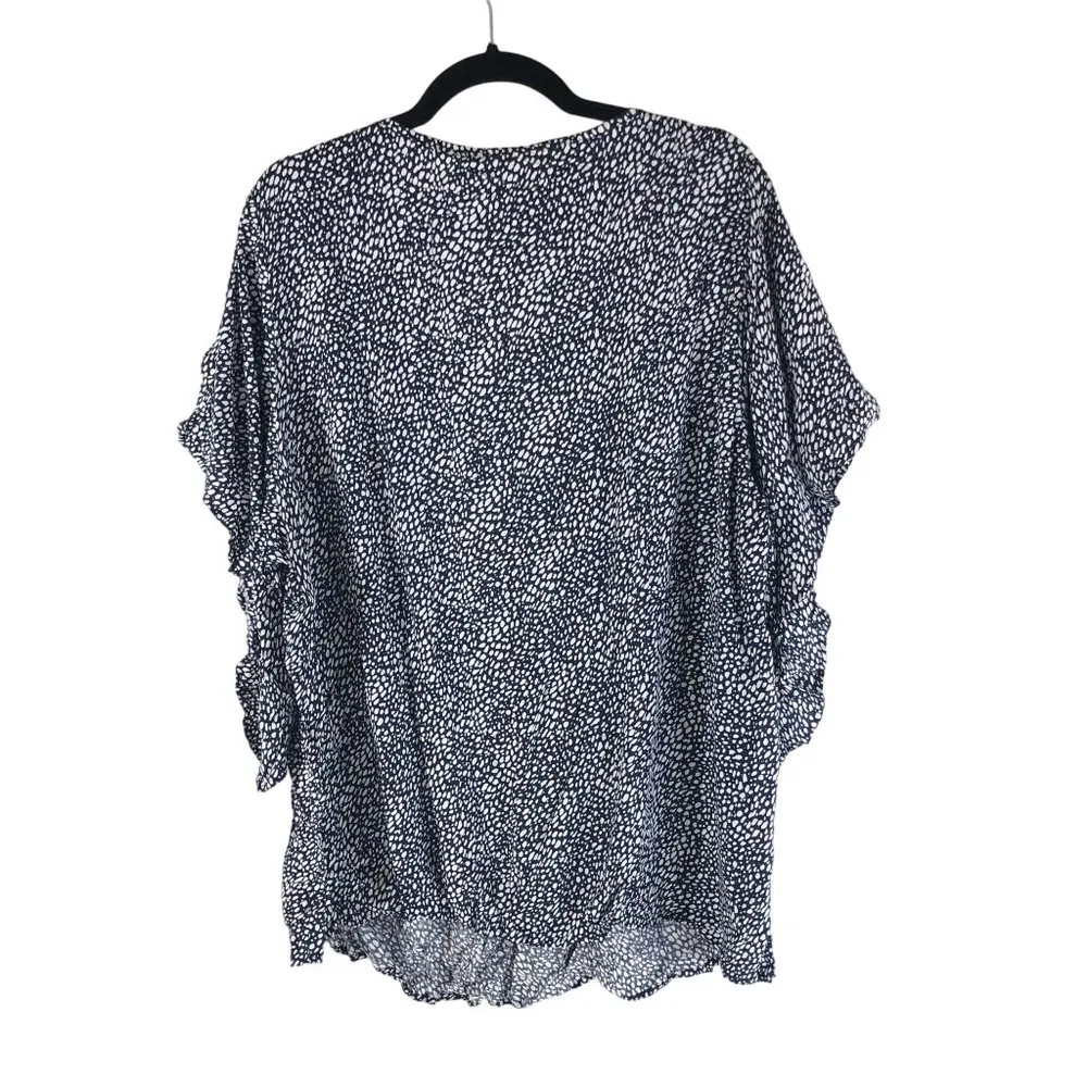 Bloomchic Womens Polka Dot Ruffle Sleeve Keyhole Neck Blouse Indigo White 22-24 - Image 4