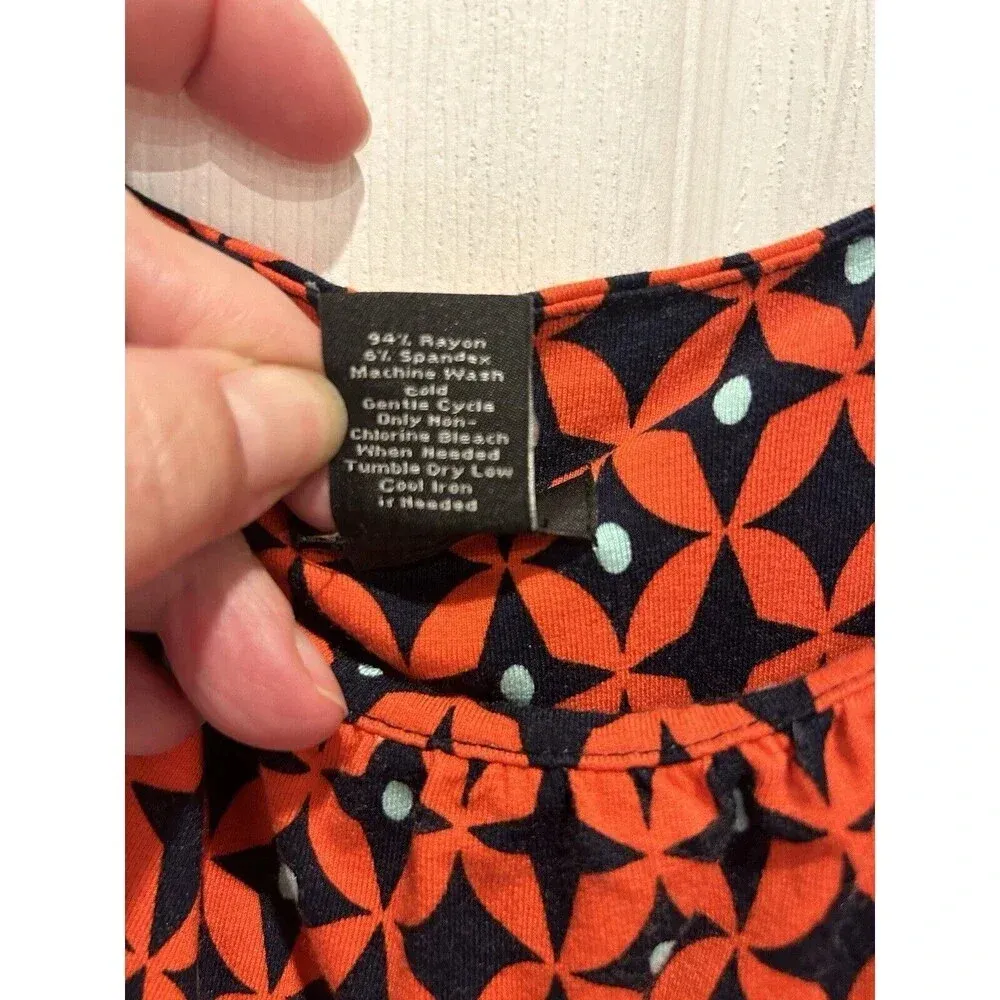 Ann‎ Taylor Dress A Line Empire Waist Red Orange Multicolor Spring Summer Large - Image 7