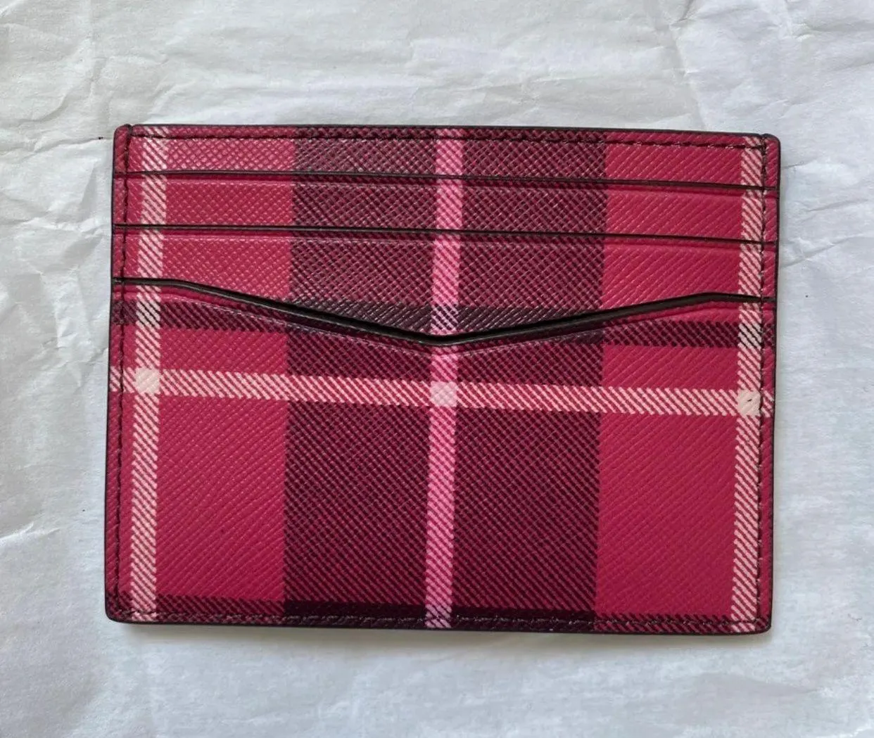 Staci Plaid Small Slim Card Holder wallet red leather - Image 2