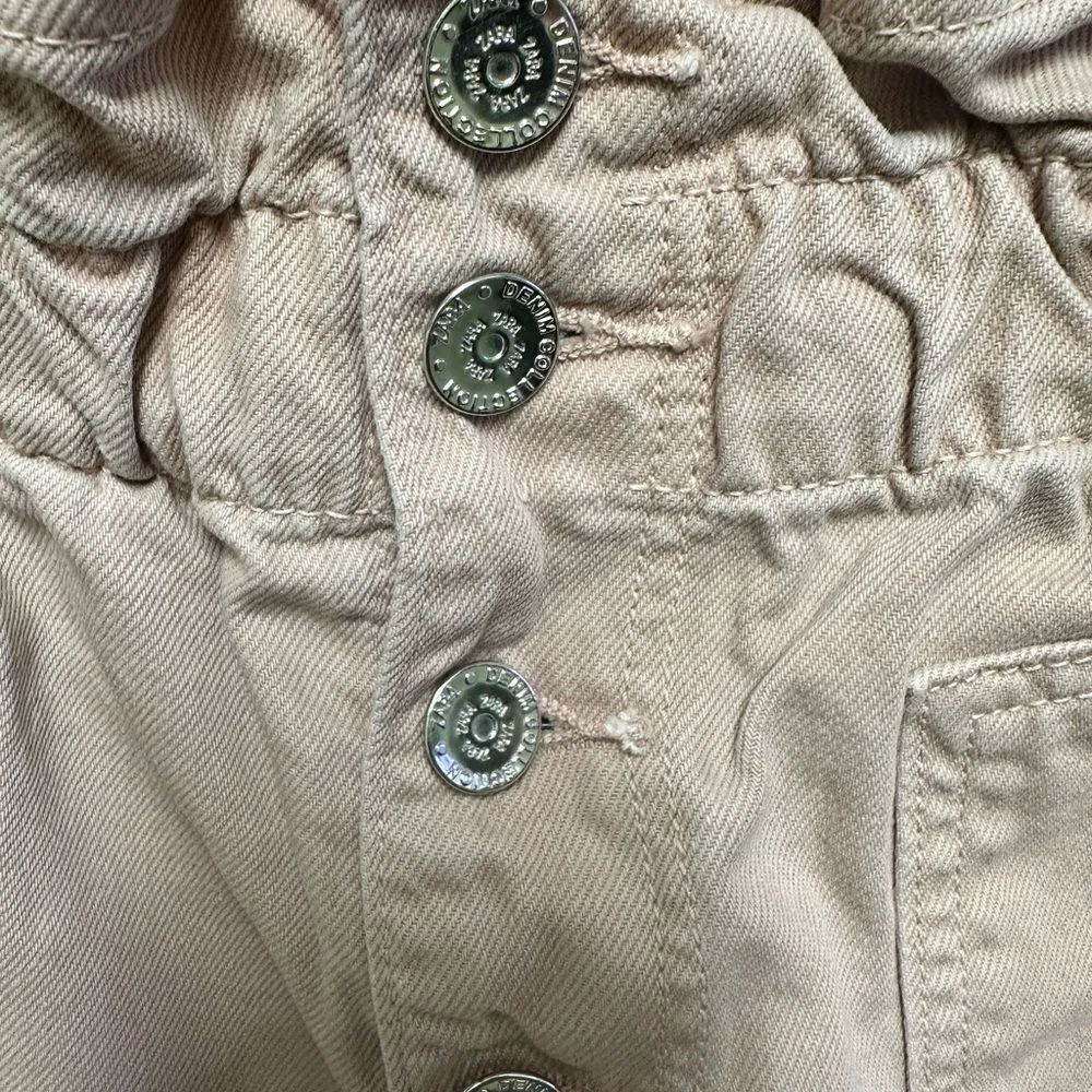 Zara blush pink denim paper bag high rise shorts - Image 5