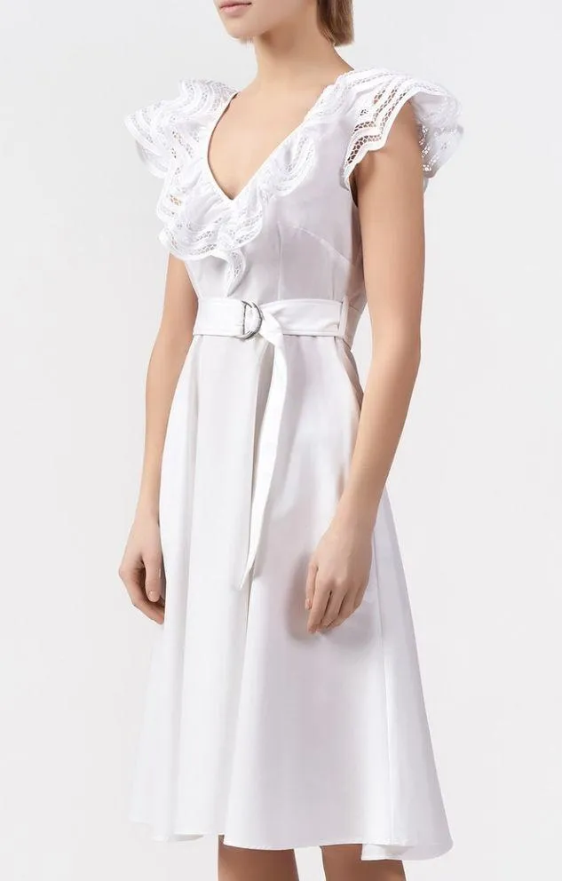 NW parosh CAKTUN RUFFLED NECK DRESS IN WHITE Size L Size L - Image 6