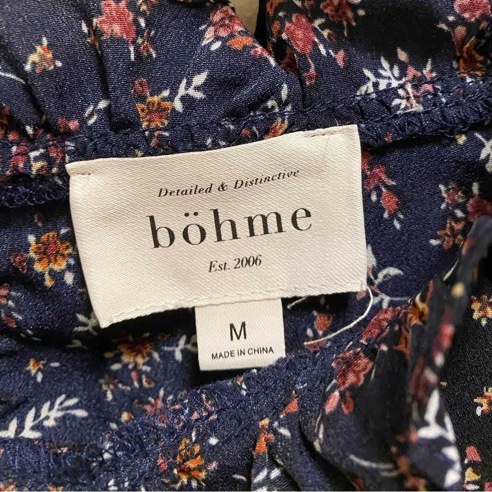 Bohme Modest Long Sleeve Smocked Floral Ruffle Midi Dress Size M - Image 5