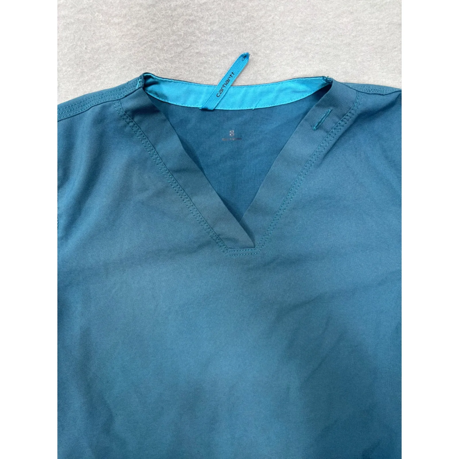 Carhartt Scrub Top V-Neck Teal Blue Medical Uniform Workwear‎ Top Size S - Image 5