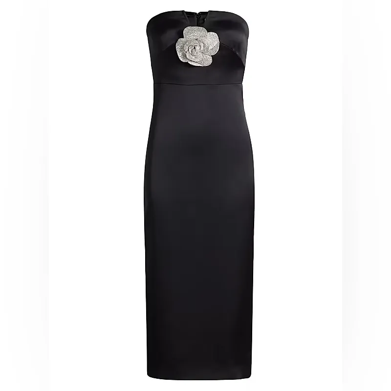 NEW NWT Ramy Brook Denisa Strapless Midi Dress Crystal Flower In Black - Image 4