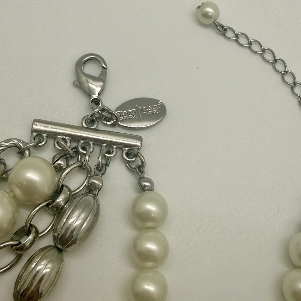 WHBM Chunky Layered Faux Pearl & Silvertone Chain Statement Bib Necklace - Image 5