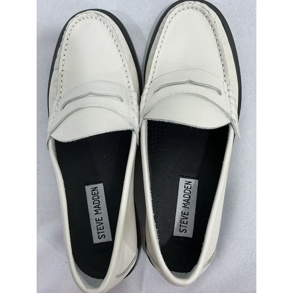 Womans Steve Madden Size 5 M Kingston White Leather Penny Loafers NWOT - Image 5