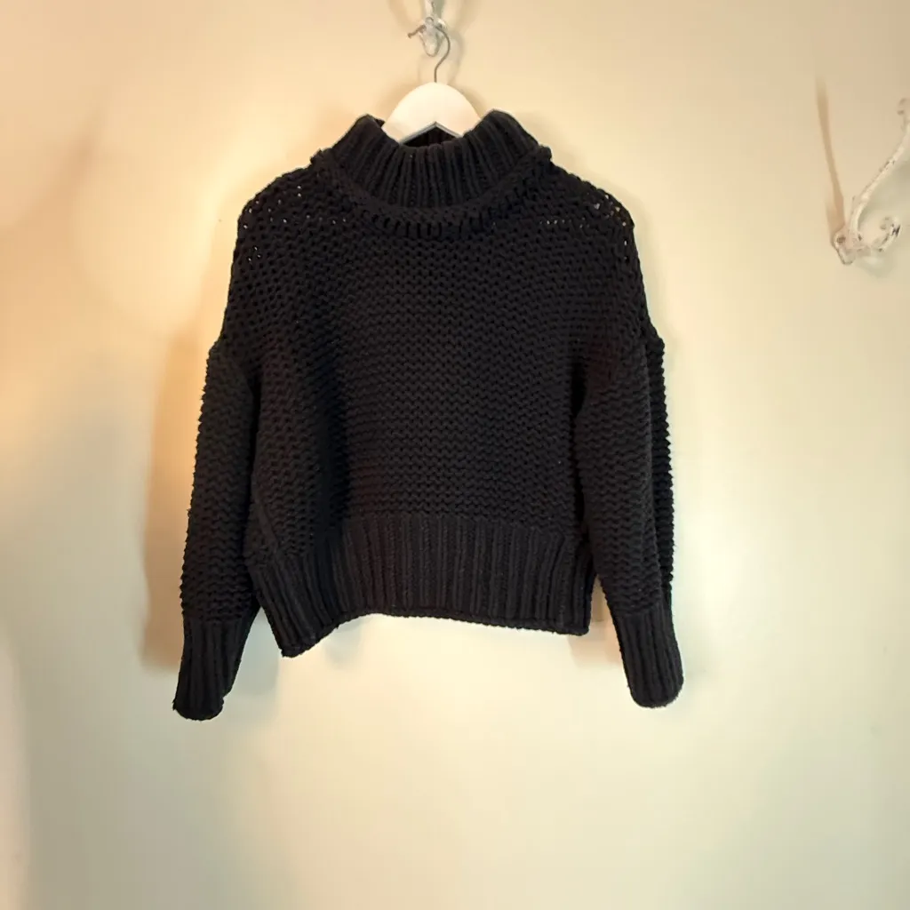 Free People My Only Sunshine Sweater Chunky Knit Turtleneck Oversize Black S EUC - Image 4