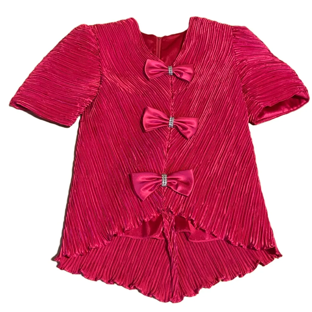 VINTAGE 1980'S KAREN LAWRENCE BY MATTHEW FUCHSIA PINK BOW ACCENT BLOUSE (12) - Image 11