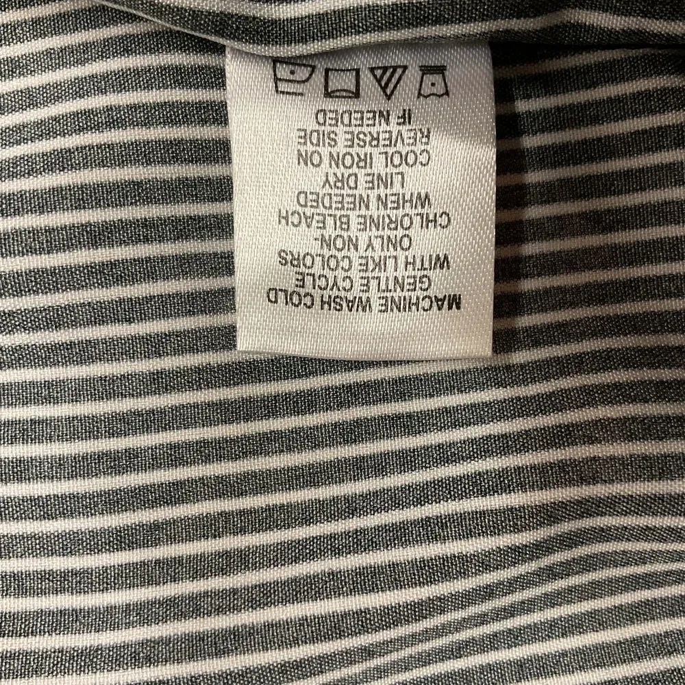 Adrienne Vittadini Button Up Shirt Black White Striped Long Tab Sleeve Size S - Image 13