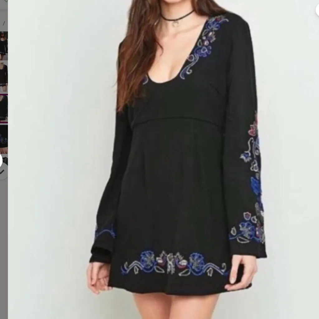 Free People Holiday Folk Mini Dress in Black Combo sz 8 NWT - Image 6