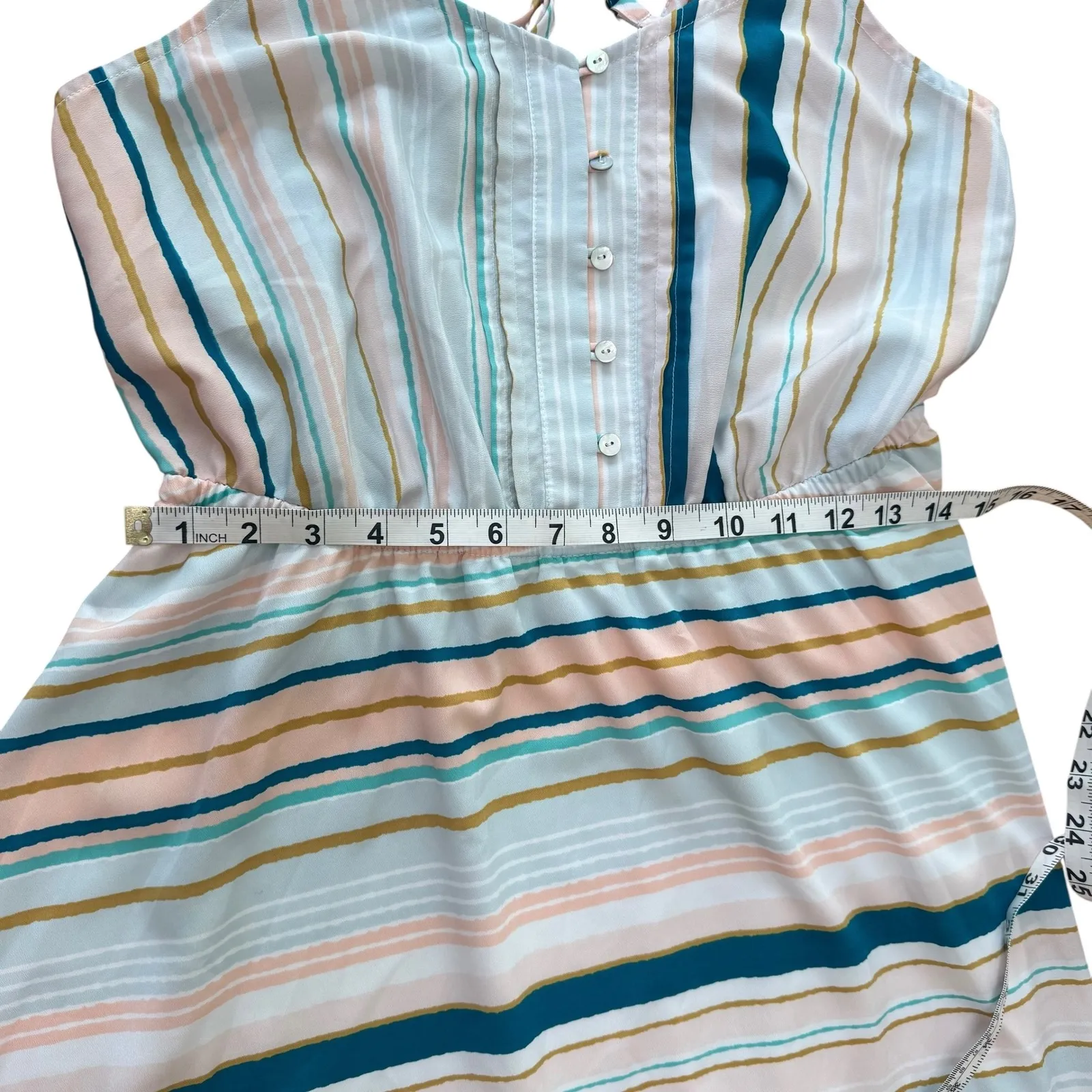 LC Lauren Conrad  Striped Button‎ Front Midi Dress Tie Back Adjustable Straps - Image 10