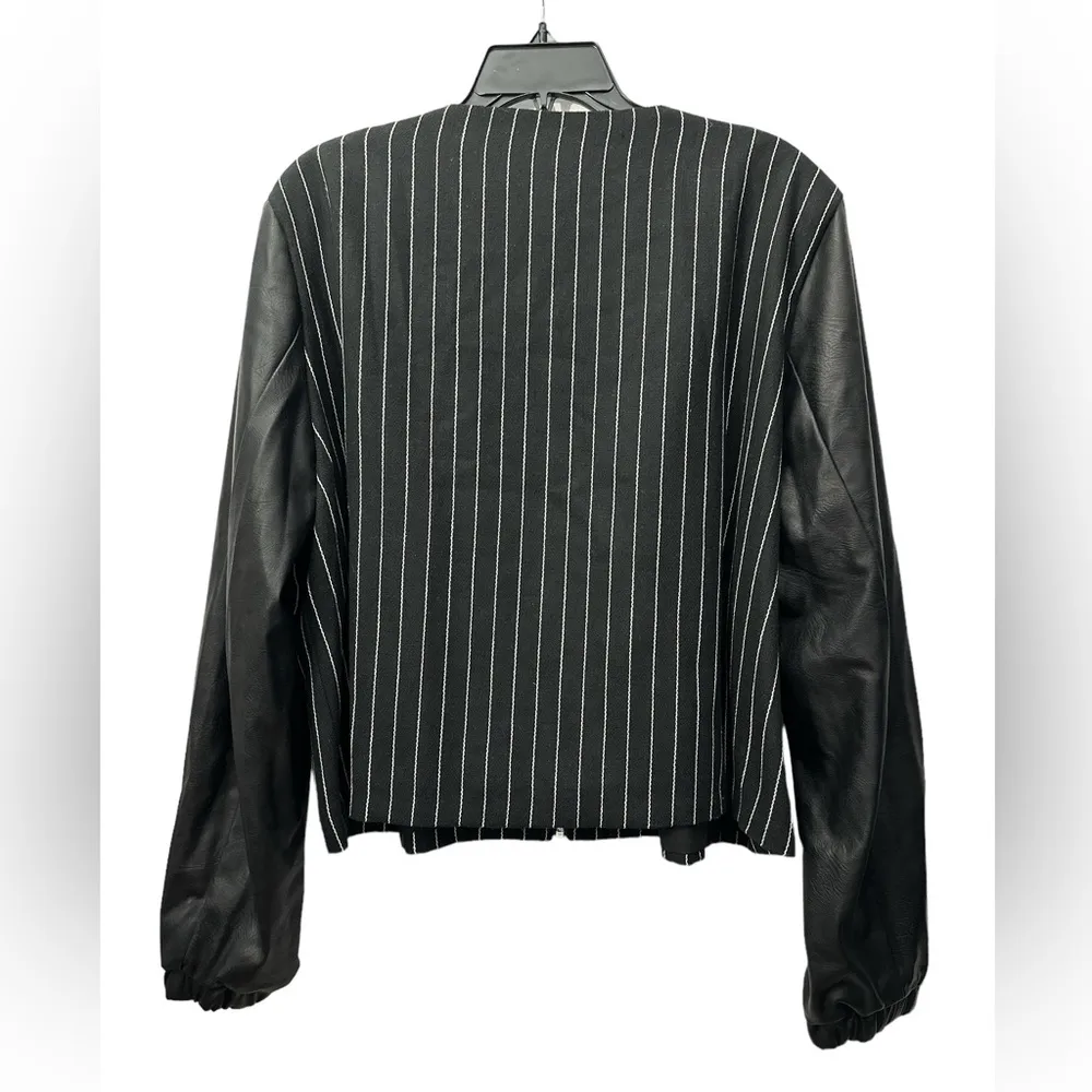 Elvi Pinstripe Jacket With Leather Look Detail Size 20 New With Tags - Image 3