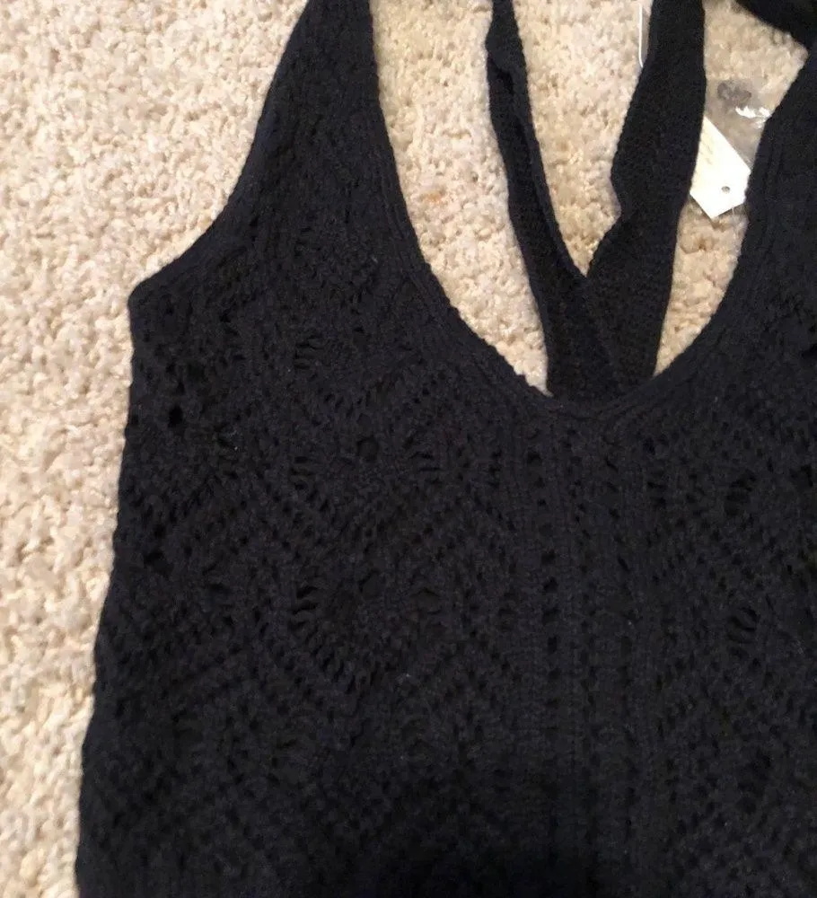 Black knit crop top never worn - Image 2