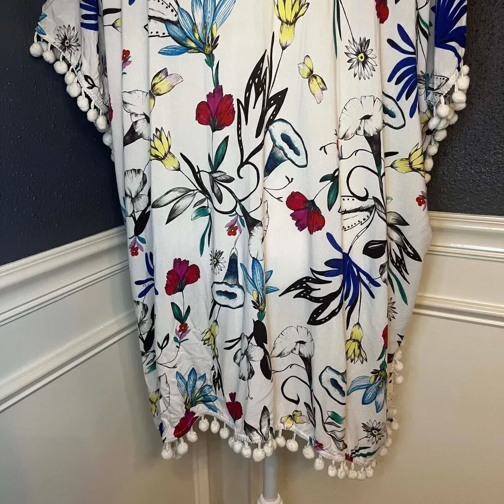 Seafolly Australia Women's White Floral Print Pom Fringe Swim Beach Coverup - Image 7