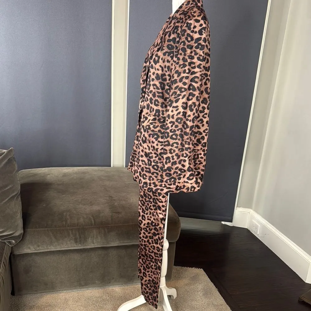 Women’s Lightweight Leopard Print 2 Piece Pant Suit Set Size M NEW Brown Size M - Image 6