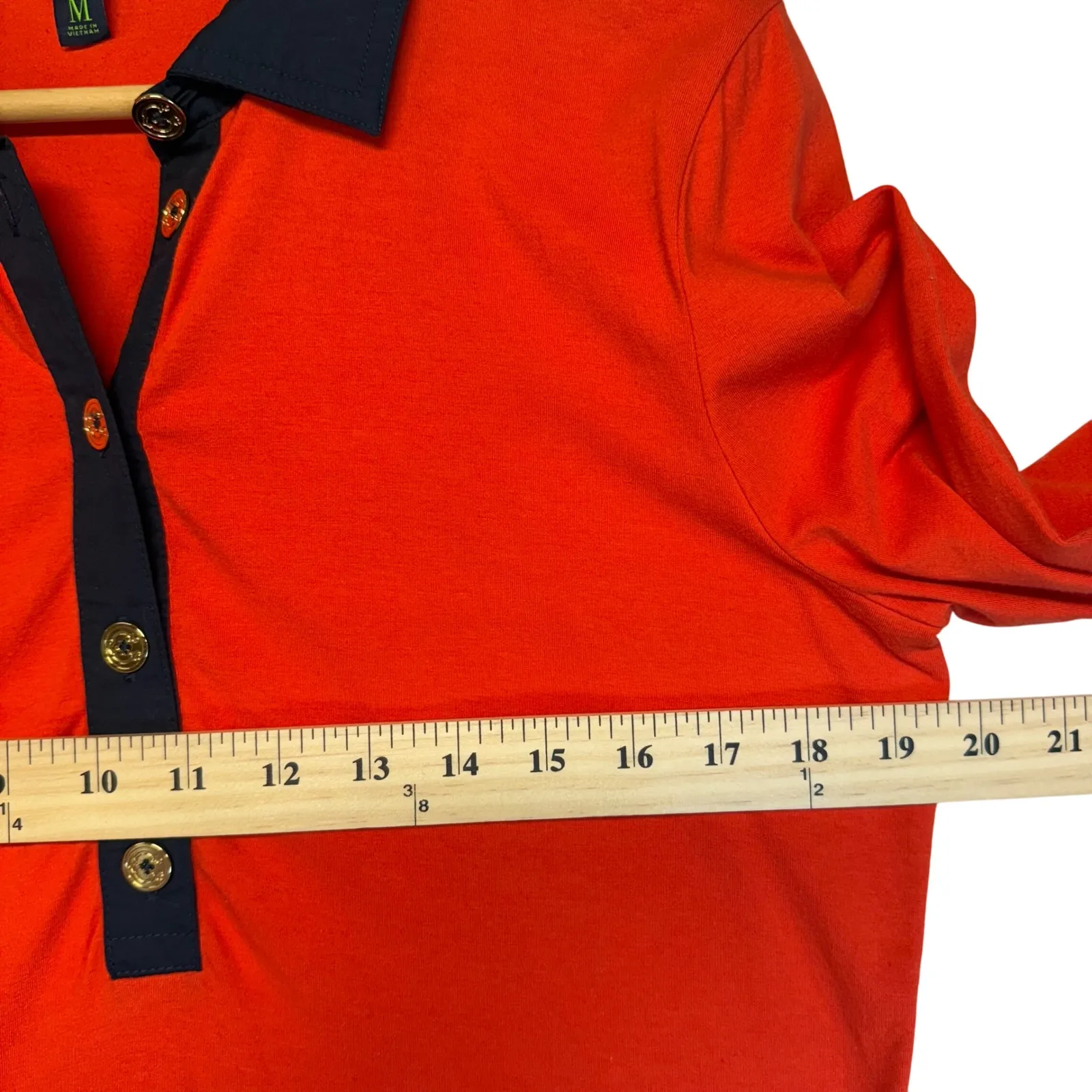 Wonder Long Sleeve Collared Polo Shirt Orange Navy Trim Casual Preppy Sporty M Size M - Image 8