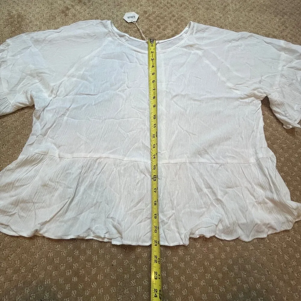 Pink Blush White Peplum Ruffle Sleeve Lagenlook Boxy Oversized Boho Cottagecore - Image 10