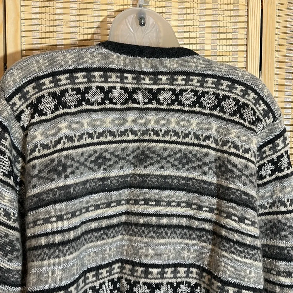 Appleseed's Gray White Metallic Silver Striped Knit Cardigan Sweater XL - Image 12