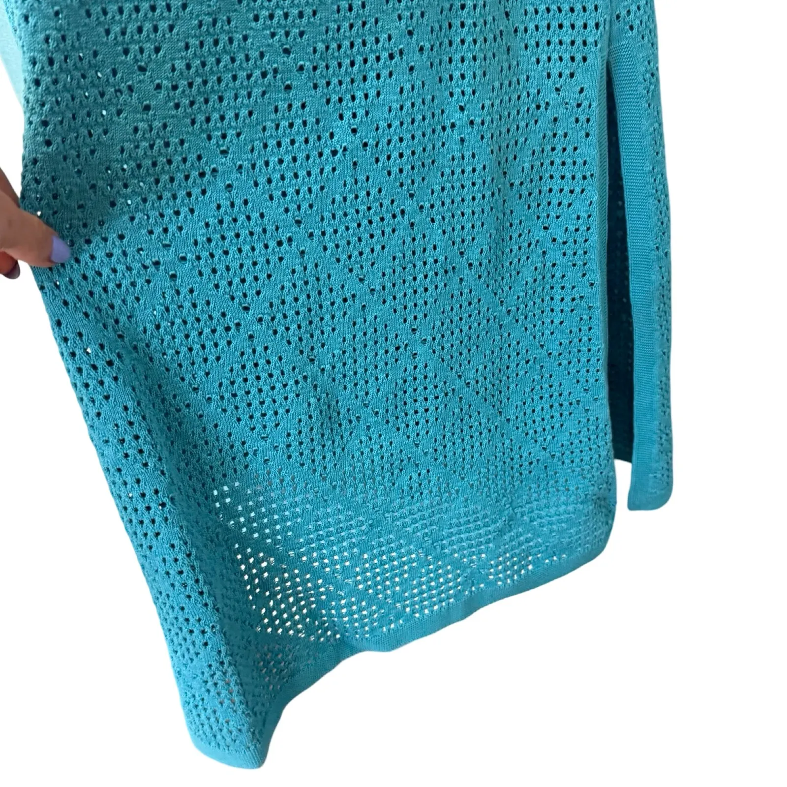 Falconeri Blue Anise Long Crochet Tank Side Slit Midi Dress size M NEW Tags Size M - Image 7