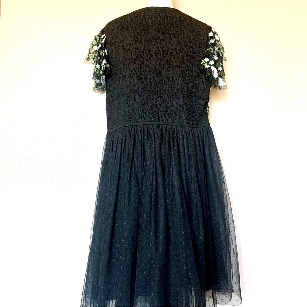 Jessakae Black Green & White Embroidered Floral Smocked Dotted Tulle Dress. Size 1X - Image 5