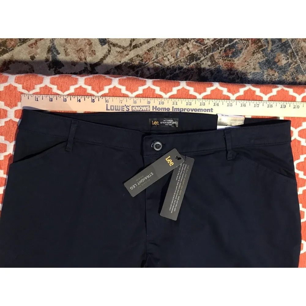 Lee Stretch Regular Fit Straight Leg Mid Rise Pants blue 18 Long NEW Women's - Image 7