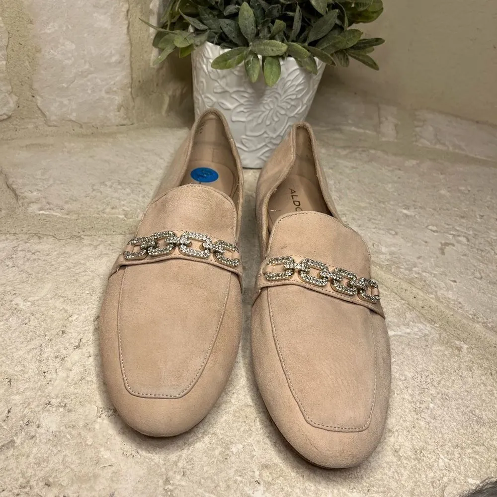 Aldo Blush Pink Suede Loafer Flats Diamond Straps sz 10 - Image 3