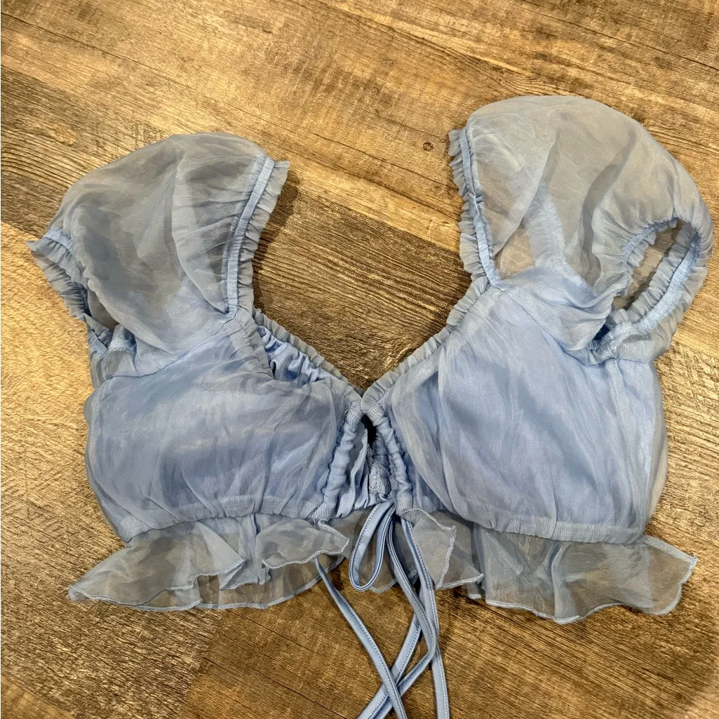 Tiger Mist Blue Tie Crop Top - Image 4