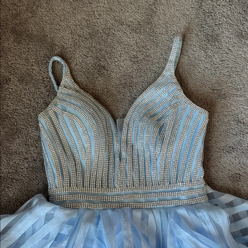 Cecilia Couture Blue Striped Organza Ball Gown SIZE 4 - Image 2