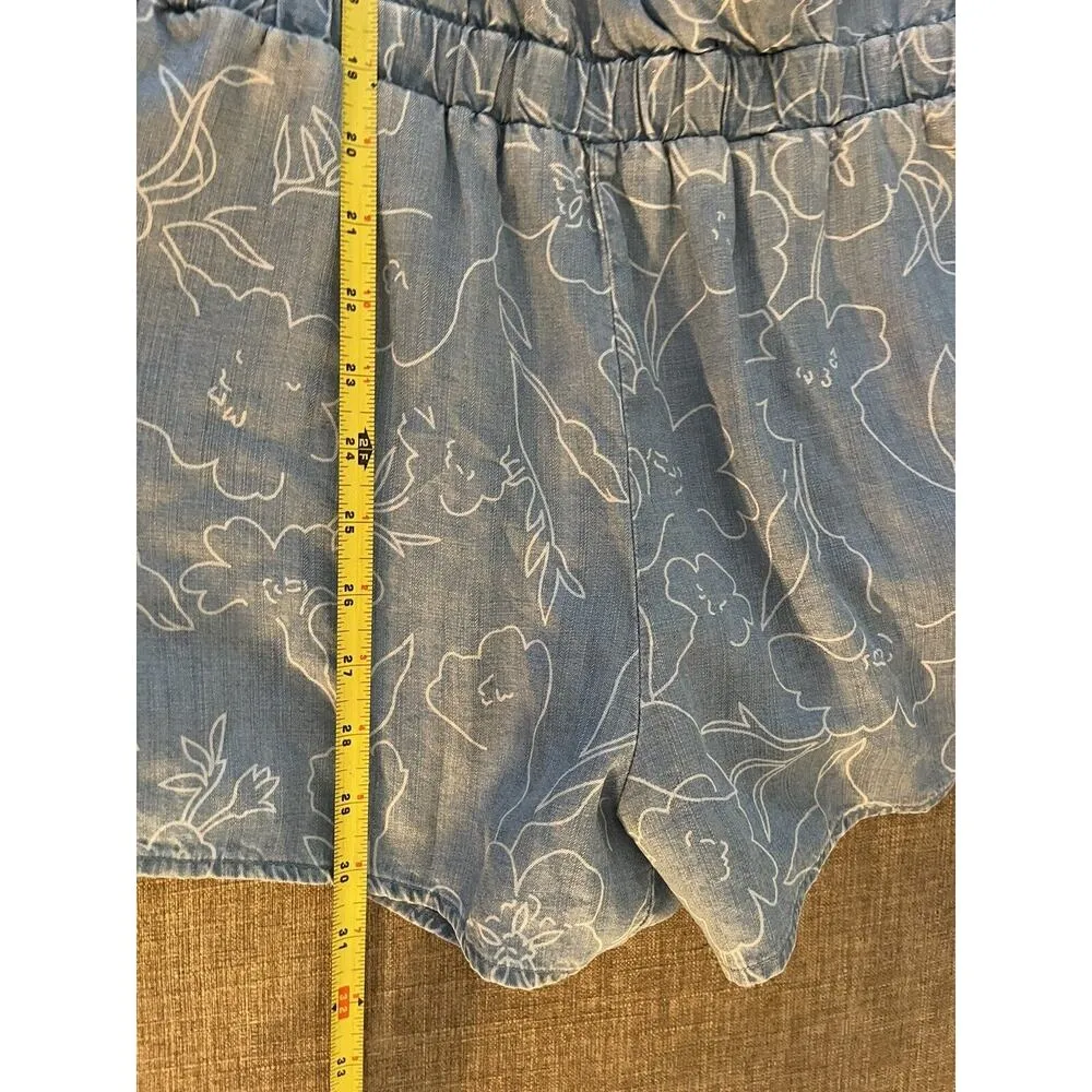 Cloth & Stone Romper Chambray Shorts Floral Roll Tab Sleeve XSmall VNeck - Image 4