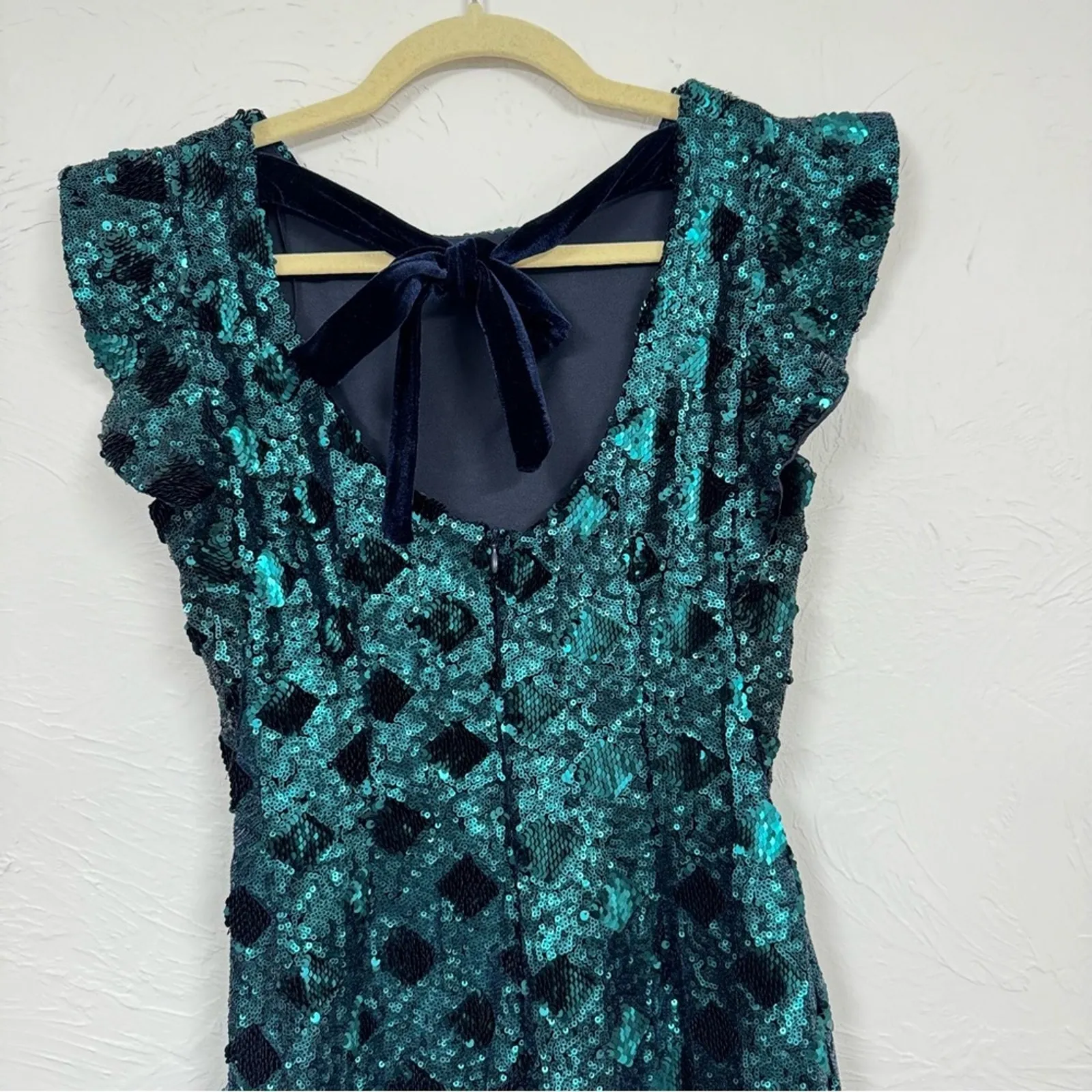 Zara Green Sequined Ruffled Sleeve Mini Dress Blogger Favorite XS Glam Party - Image 11