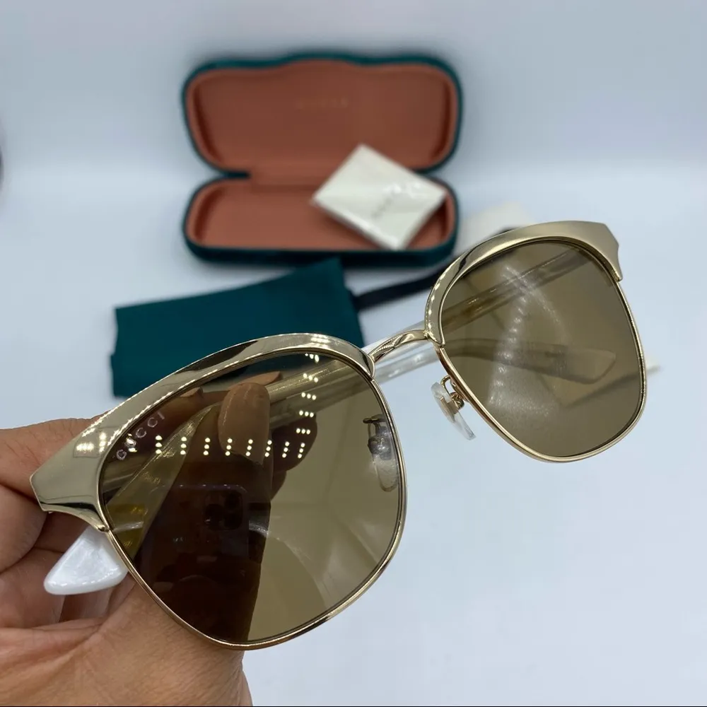 GUCCI Endura Gold 55mm Clubmaster Cat Eye Sunglasses NEW - Image 12