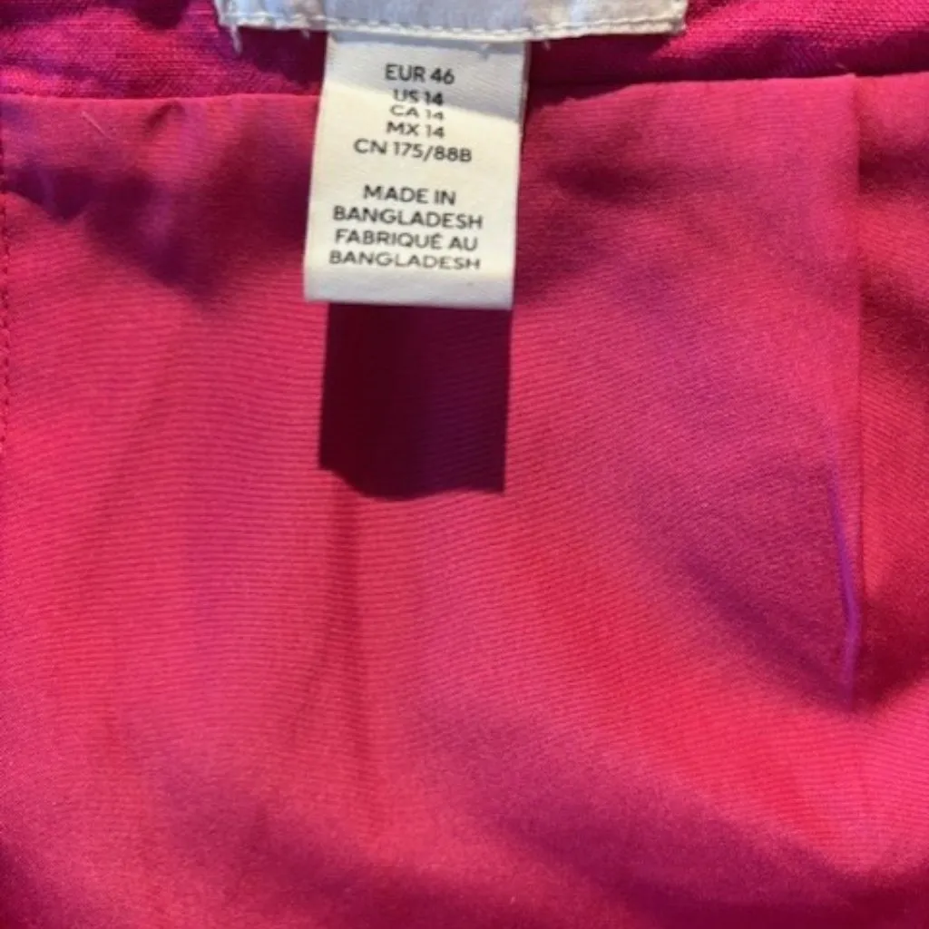 H&M Skirt Womens 14 Hot Pink Lined Linen Blend Mini Skirt Pencil Party Club - Image 5