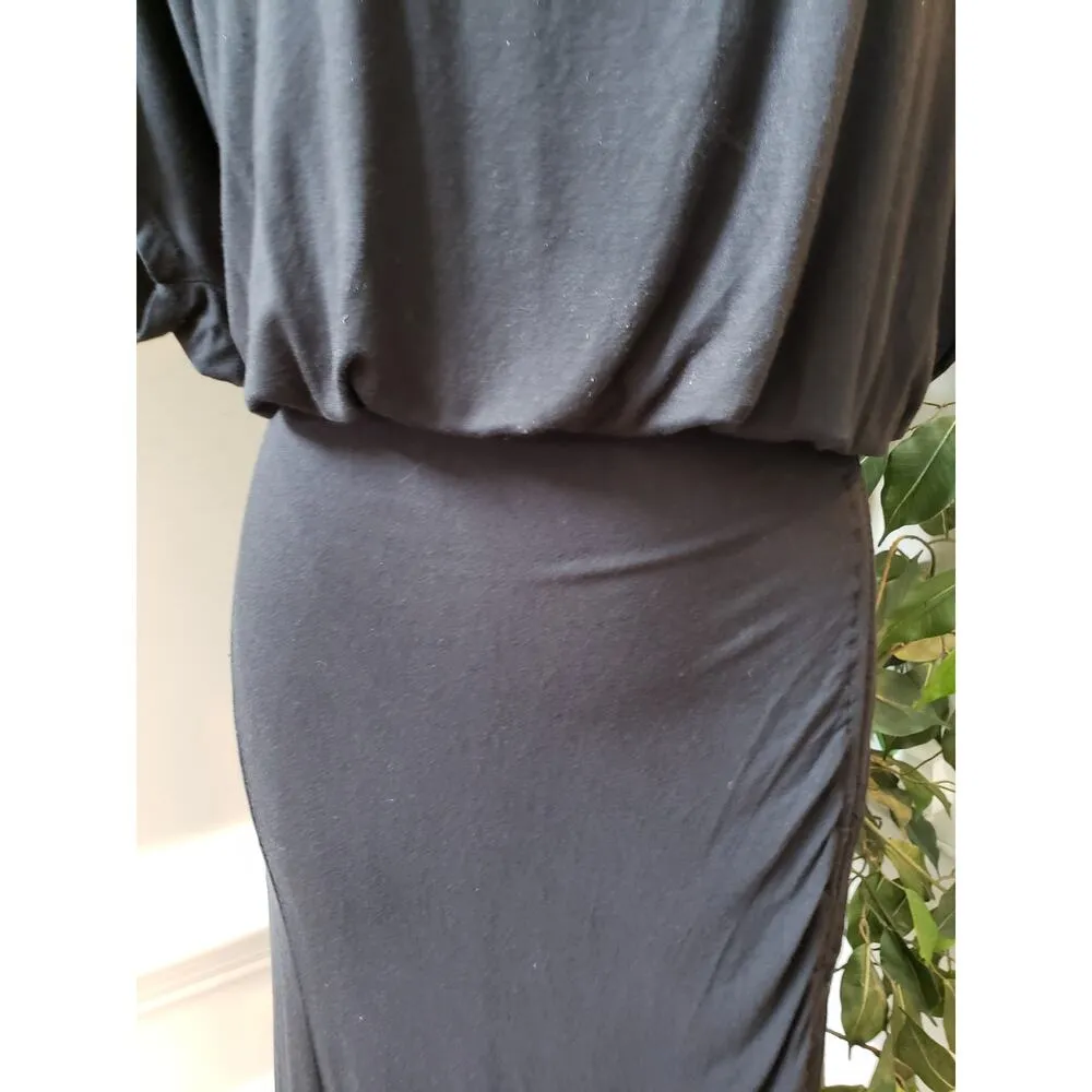 Bold Elements Long Maxi Dress Women's Large Black Solid Boat Neck Short Sleeve - Image 5