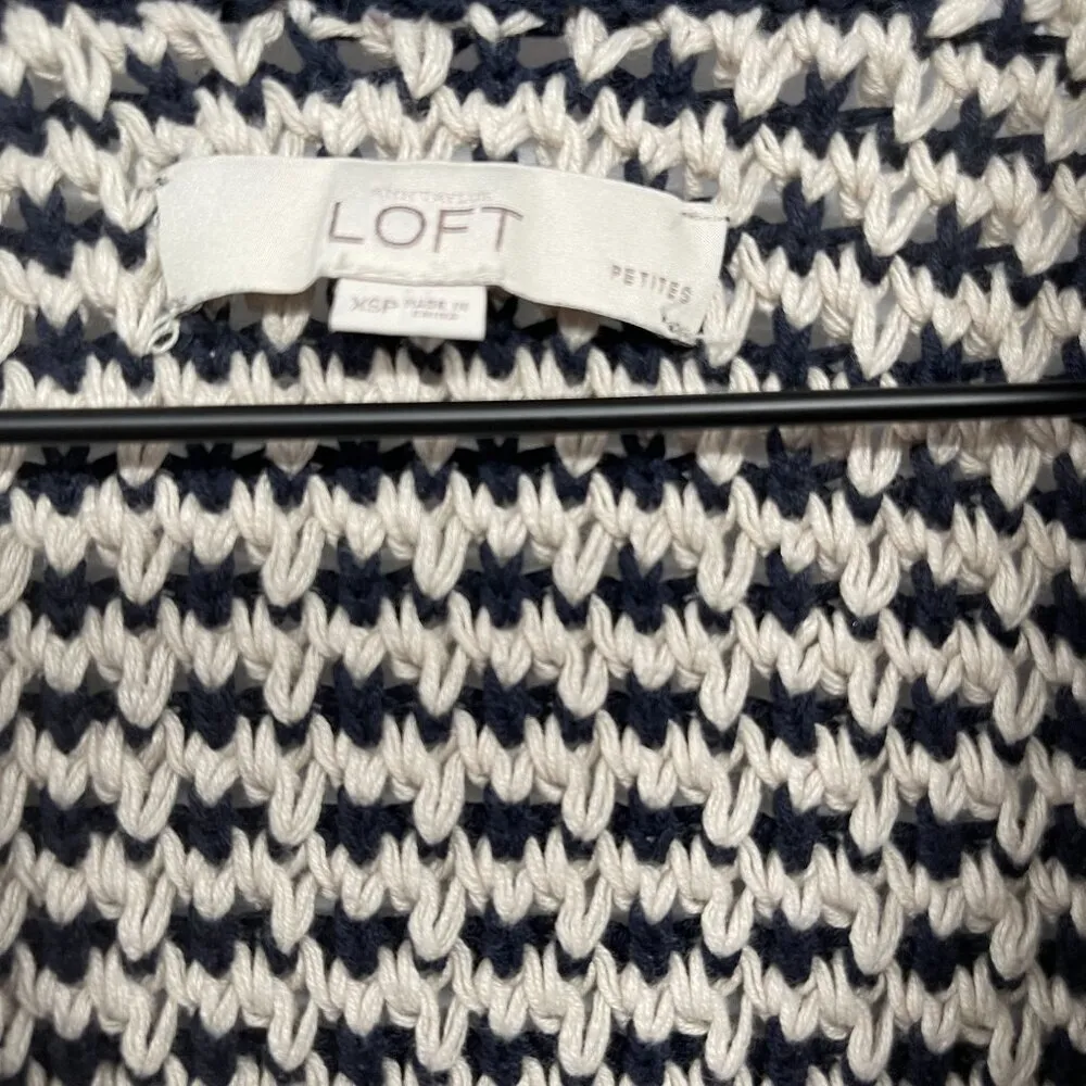 2/$30 Vintage LOFT Ann Taylor Tweed Sweater Knit Cardigan Top Petite XS XSP Navy - Image 9