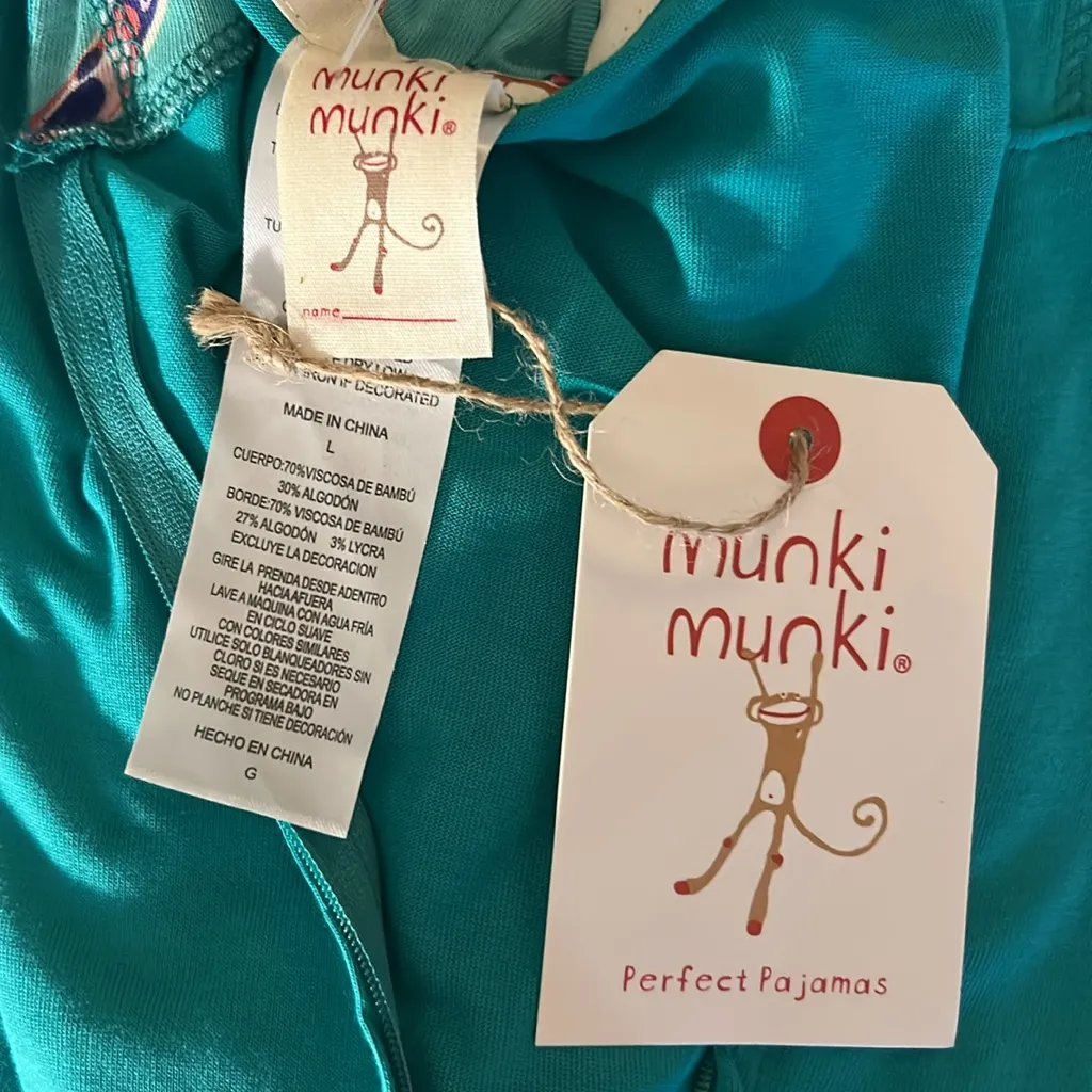 NWT Munki Munki Size L Perfect Pajamas Teal Long Sleeve Zipup Hoodie - Image 11