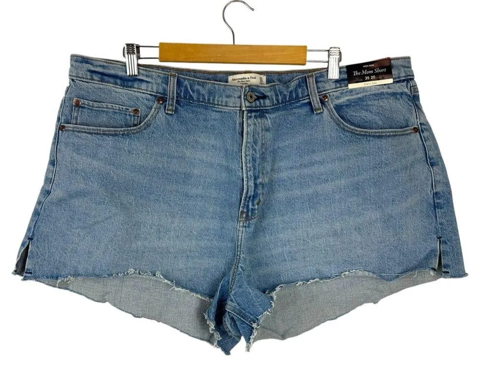 NWT Abercrombie Fitch The Mom Short High Rise Curve Love Cutoffs Denim Size 35 - Image 2