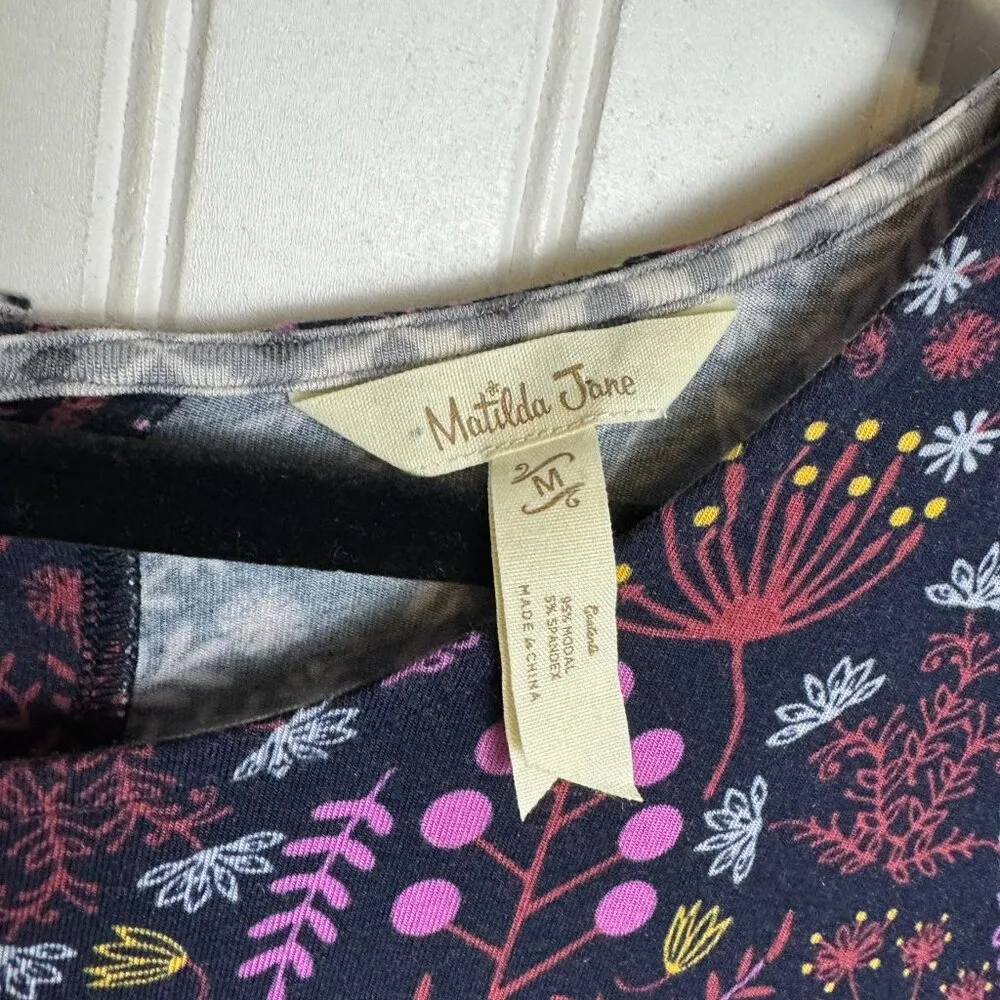 Matilda Jane New Resolution Purple Floral Long Sleeve Knit Dress L22 - Image 3