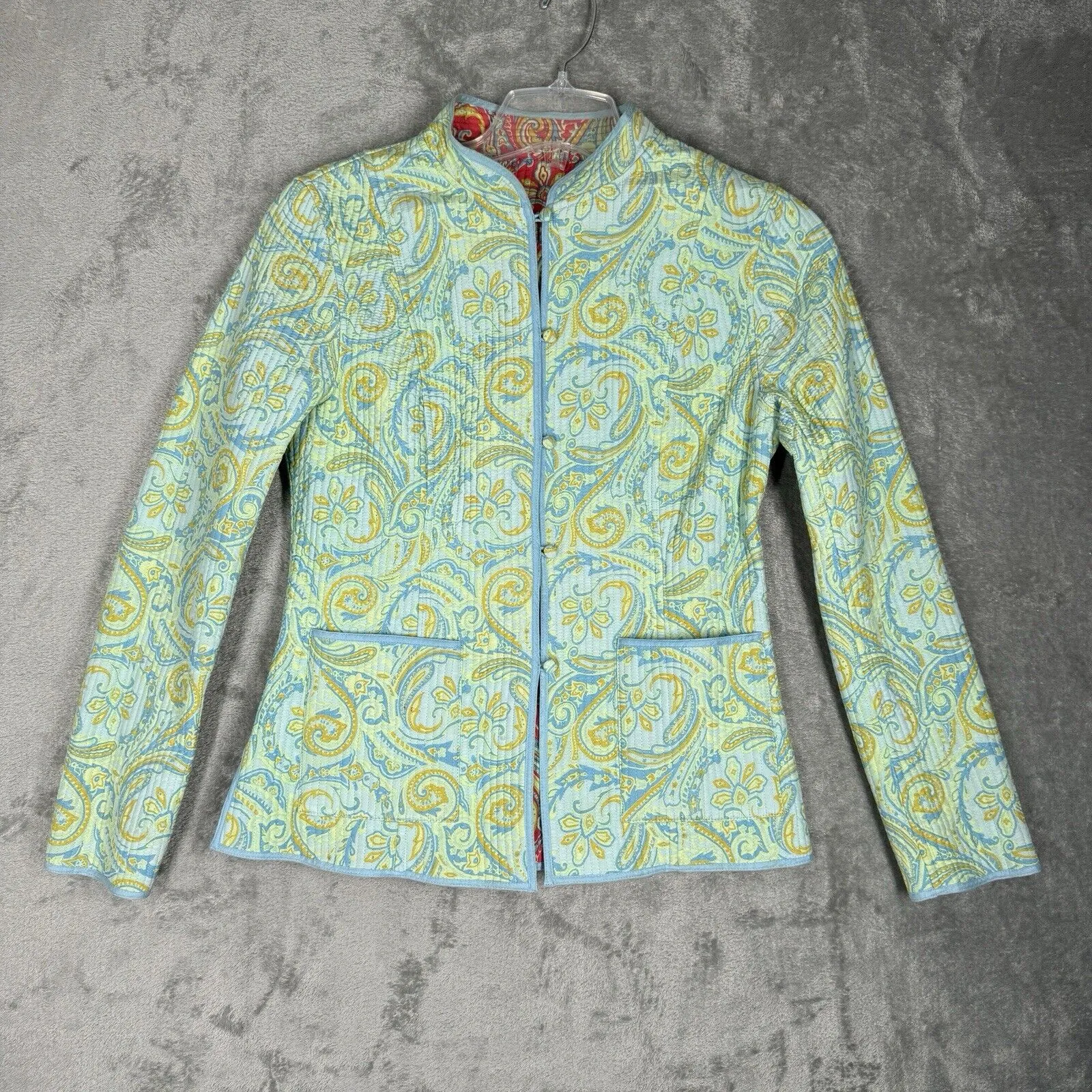 J. McLaughlin Jacket Women Small Green Orange Floral Quilted Boho Granny Grandma - Image 7