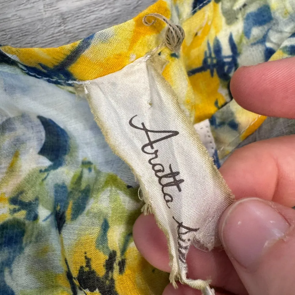 Arrata Silent Journey Lightweight Yellow Blue Floral 3/4 Sleeve Tunic Top Q20 Size L - Image 3